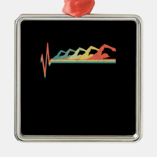 水泳泳ぐ人ハートビートギフトプレミアム メタルオーナメント