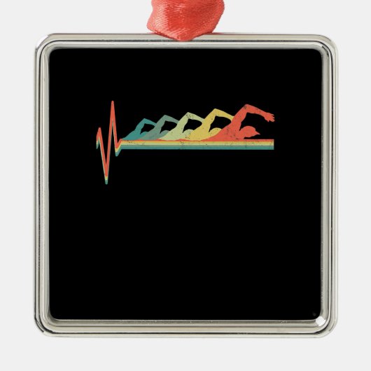 水泳泳ぐ人ハートビートギフトプレミアム メタルオーナメント (正面)