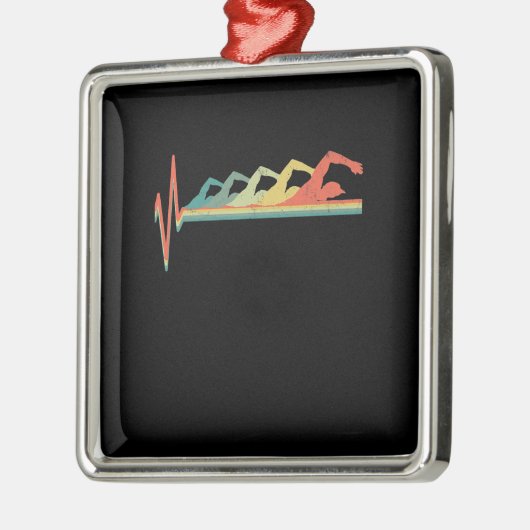 水泳泳ぐ人ハートビートギフトプレミアム メタルオーナメント (左)