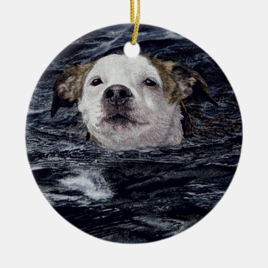 水泳犬のオーナメント- "決定" セラミックオーナメント (正面)