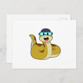 水泳用ゴーグルをかけた蛇 ポストカード (正面/裏面)