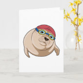 水泳用ゴーグルをつけたシール カード (黄色い花)