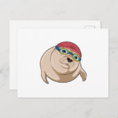 水泳用ゴーグルをつけたシール ポストカード (正面/裏面)