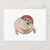 水泳用ゴーグルをつけたシール ポストカード (正面)