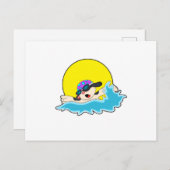 水泳用ゴーグルをつけた犬が泳ぐ ポストカード (正面/裏面)