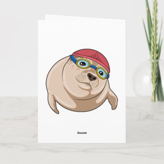 水泳用ゴーグルをつけて泳ぐアザラシ カード (裏面)