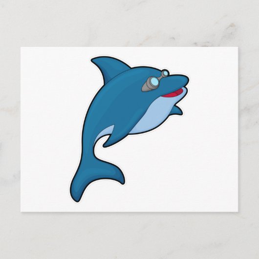 水泳用ゴーグルをつけて泳ぐイルカ ポストカード (正面)