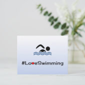 水泳絵文字の青淡い色の葉書 ポストカード (スタンド正面)