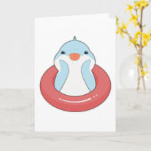 水泳輪をつけたイルカ カード (黄色い花)