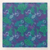 水泳魚と泡のリーフのパタ鮮やかーン ガラスコースター (正面)