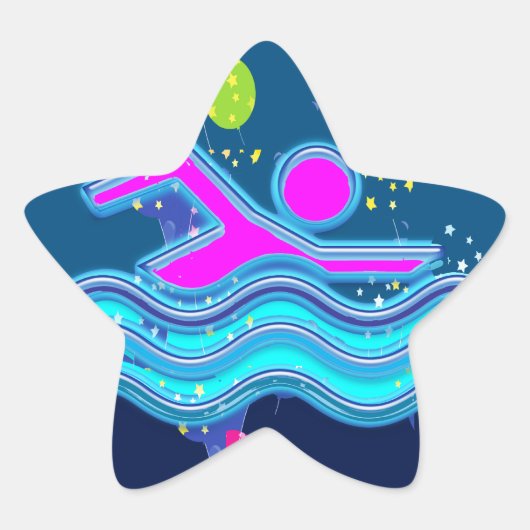 水泳:クール暑い時の心 星シール (正面)