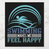 水泳 – 水泳は私を幸せ感じにする ワインラベル (シングルラベル)