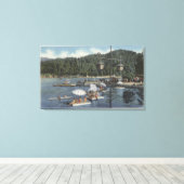 水浴フロート、入り江の泳ぐ人 キャンバスプリント (インサイチュ (ウッドフロア))