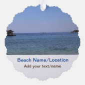 水海ビーチ写真追加ネーム文字場所夏 オーナメントカード (裏面)