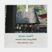 水海ビーチ写真追加ネーム文字場所夏 ガラスオーナメント (裏面)