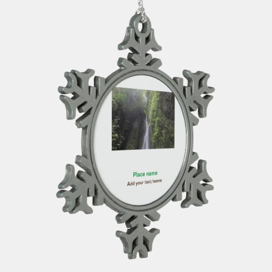 水海ビーチ写真追加ネーム文字場所夏 スノーフレークピューターオーナメント (左)