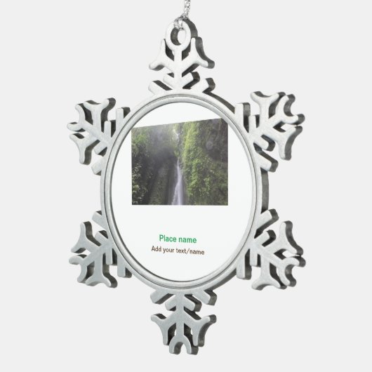 水海ビーチ写真追加ネーム文字場所夏 スノーフレークピューターオーナメント (右)