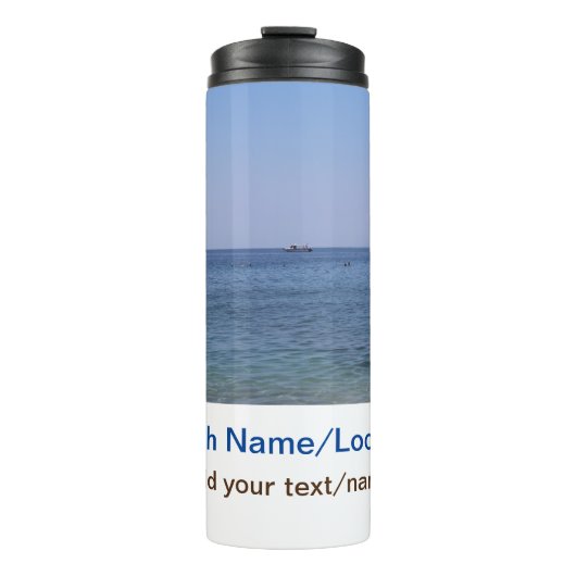 水海ビーチ写真追加ネーム文字場所夏 タンブラー (正面)