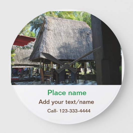 水海ビーチ写真追加ネーム文字場所夏 ラージ壁時計 (正面)