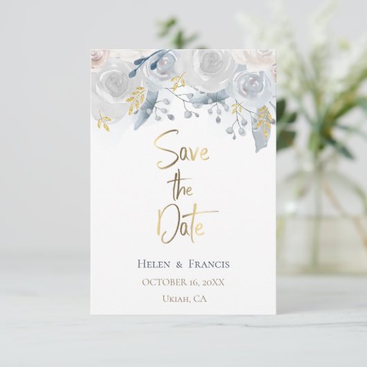 水淡い色の色の花日付を保存 招待状 (スタンド正面)