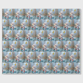 水溜りの4歳の誕生日アヒル踊り ラッピングペーパー (フラット)