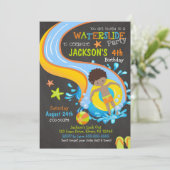 水滑り誕生日招待状/プールパーティー/少年 招待状 (スタンド正面)
