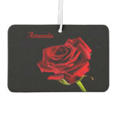 水滴と名前のバレンタイン赤いバラ カーエアーフレッシュナー (裏面)