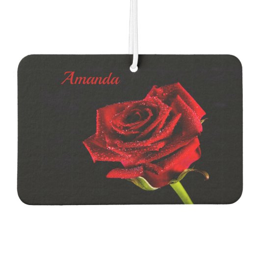 水滴と名前のバレンタイン赤いバラ カーエアーフレッシュナー (正面)