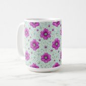 水滴のあるピンクの花の模様 コーヒーマグカップ (正面左)