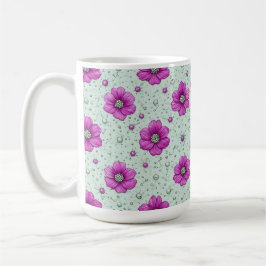 水滴のあるピンクの花の模様 コーヒーマグカップ