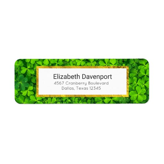 水滴を持つ葉の多い緑色のクローバー ラベル (正面)