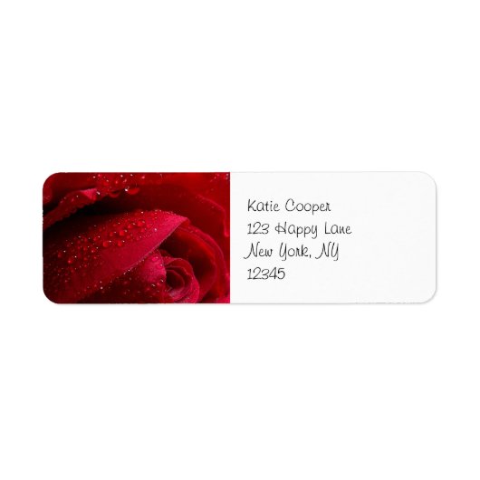 水滴を持つ赤いマクロバラ ラベル (正面)