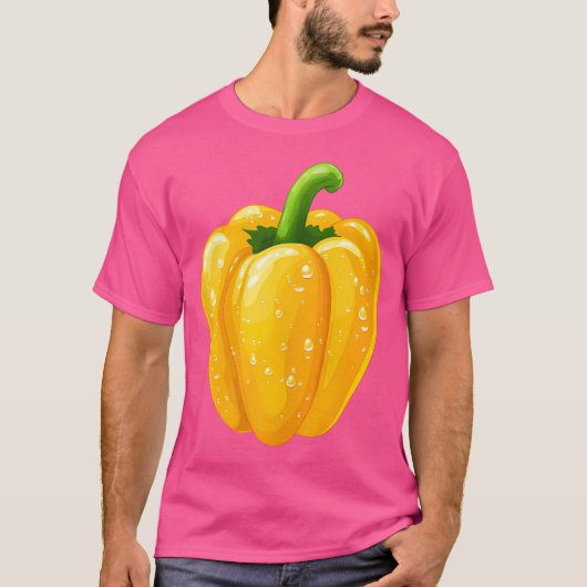 水滴を持つ黄色のベルペッパー Tシャツ (正面)