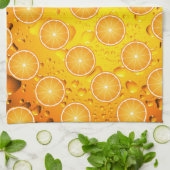 水滴カッコいい上のジューシーなオレンジ色のスライスのパターン キッチンタオル (折り畳み)
