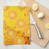 水滴カッコいい上のジューシーなオレンジ色のスライスのパターン キッチンタオル (四つ折り)
