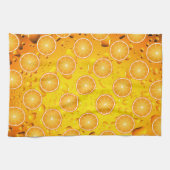 水滴カッコいい上のジューシーなオレンジ色のスライスのパターン キッチンタオル (横)