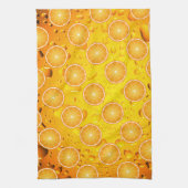 水滴カッコいい上のジューシーなオレンジ色のスライスのパターン キッチンタオル (縦)