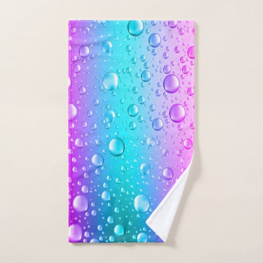 水滴ホットピンクとアクアブルーのグラデーション バスタオルセット (ハンドタオル)