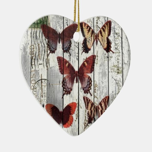水漆喰を塗られた納屋の木製のボヘミアのフランスのな蝶 セラミックオーナメント (右)