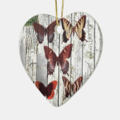 水漆喰を塗られた納屋の木製のボヘミアのフランスのな蝶 セラミックオーナメント (左)