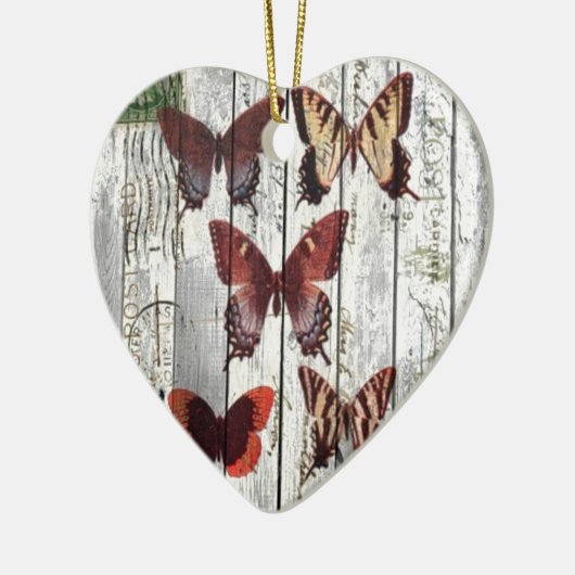 水漆喰を塗られた納屋の木製のボヘミアのフランスのな蝶 セラミックオーナメント (左)