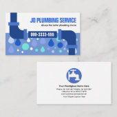 水漏れ青いパイプ水滴の配管業者 名刺 (正面/裏面)