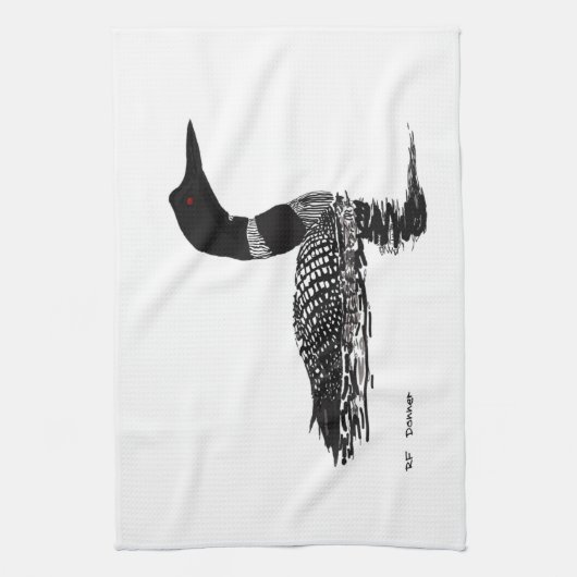 水潜り鳥の手描きの型どおりの作品 キッチンタオル (縦)