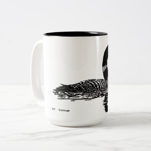 水潜り鳥の手描きの型どおりの作品 ツートーンマグカップ (正面左)