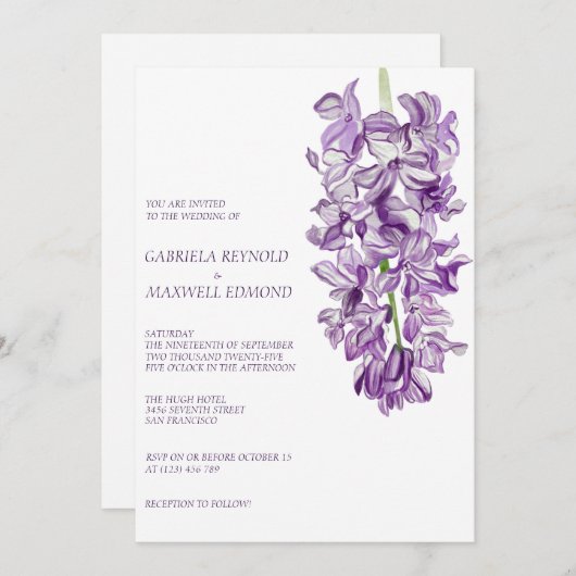 水澄ん色ヒヤシンス結婚花 招待状 (正面/裏面)