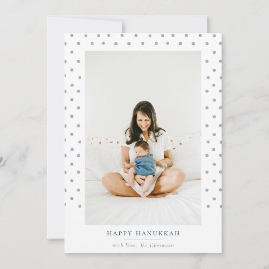 水点々のある色フレームHanukkahフォトホリデー シーズンカード (正面)