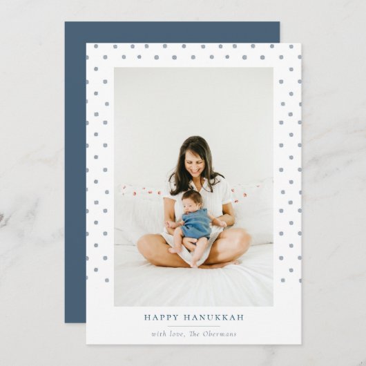 水点々のある色フレームHanukkahフォトホリデー シーズンカード (正面/裏面)