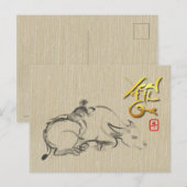 水牛と子供の絵 中国 丑年 ポストカード (正面/裏面)