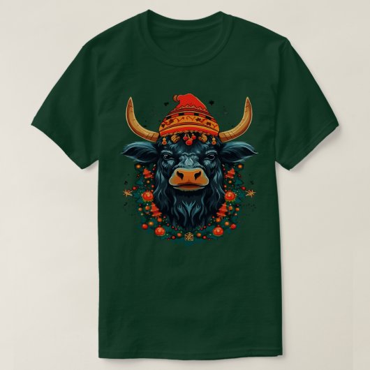 水牛のクリスマス Tシャツ (デザイン正面)