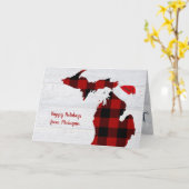 水牛のプレイドとサンタキャップを持つミシガン カード (黄色い花)